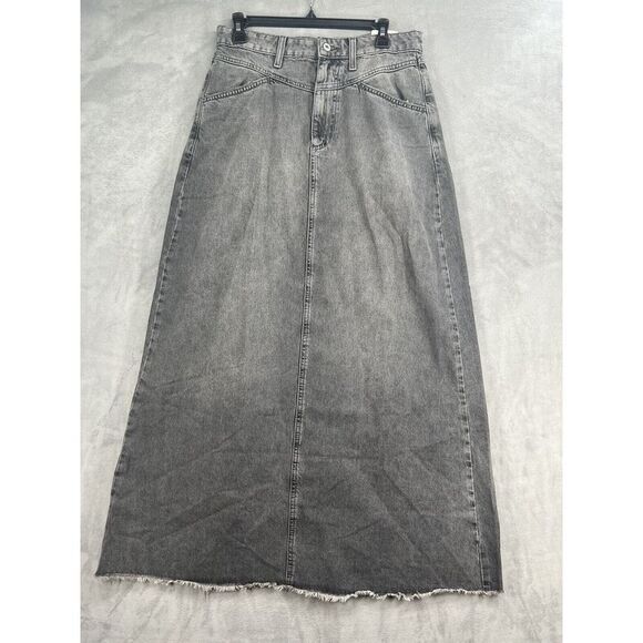 Free People Come As You Are Denim Maxi Skirt Mid Rise Cotton Size 2 Grey - Picture 3 of 11